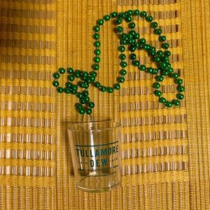 NEW Six (6) St Patrick Tullamore Dew Whiskey Shot Glass Green Bead Necklaces